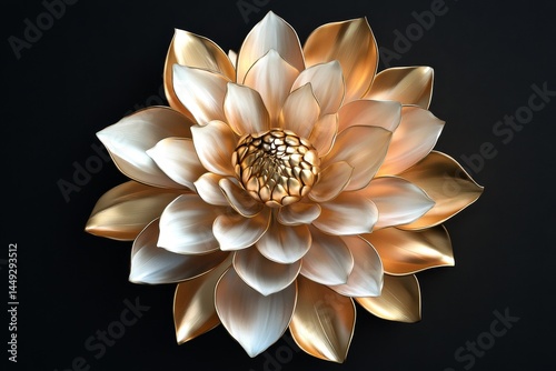Golden and ivory flower art piece on a dark background.