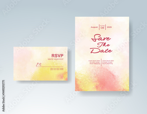 Wedding invitation with abstract splash watercolor