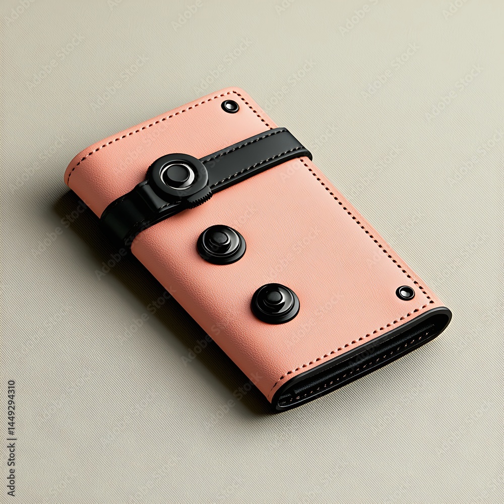 Light peach leather wallet with black accents Light peach leather wallet with black accents