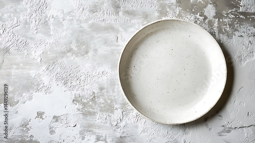Empty Round Plate on White Textured Surface, Dinnerware, Tableware, Minimalist