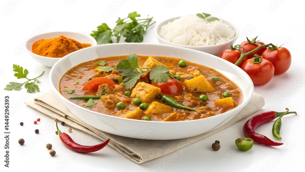 Realistic Curry Plate with Smooth Gradients on White Background, Stock Photo Realistic Curry Plate with Smooth Gradients on White Background, Stock Photo