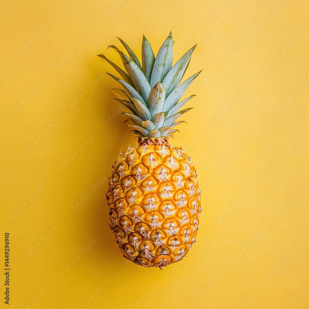 Pineapple on a vibrant yellow background captures the essence of tropical fruits during sunny days Pineapple on a vibrant yellow background captures the essence of tropical fruits during sunny days