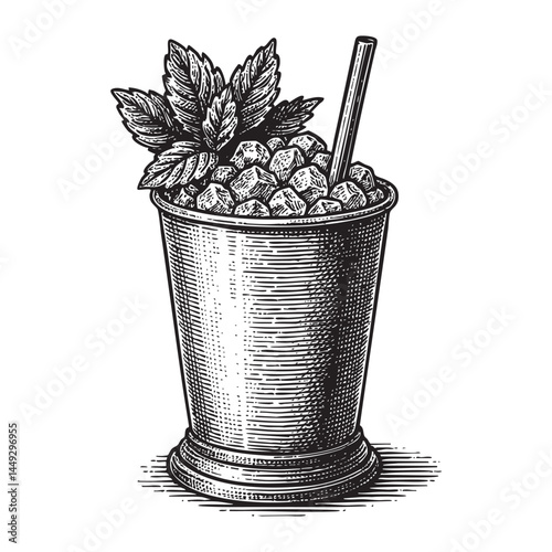Mint julep woodcut engraving vector illustration