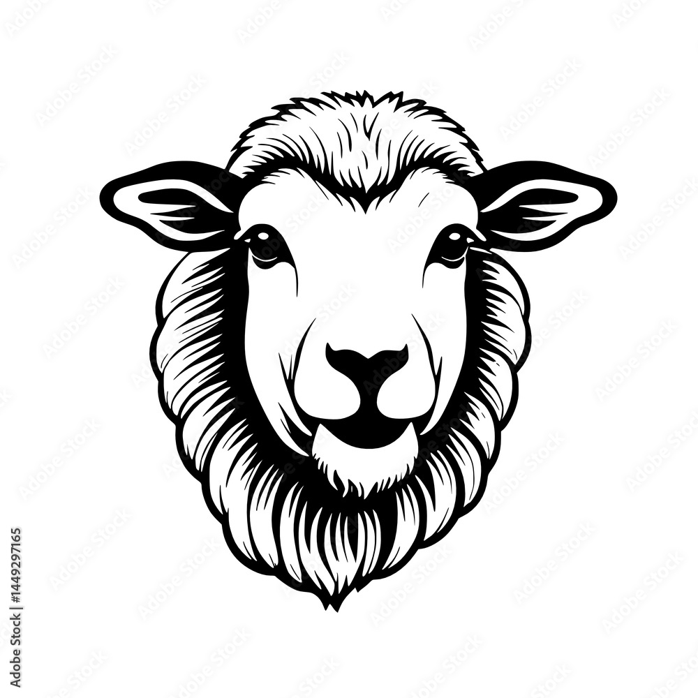 black and white sheep head.