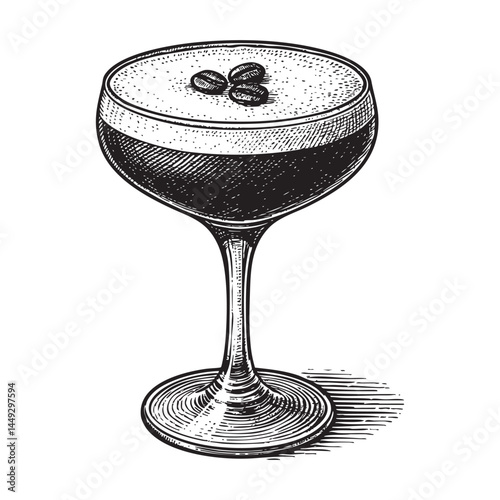 Espresso martini woodcut engraving vector illustration