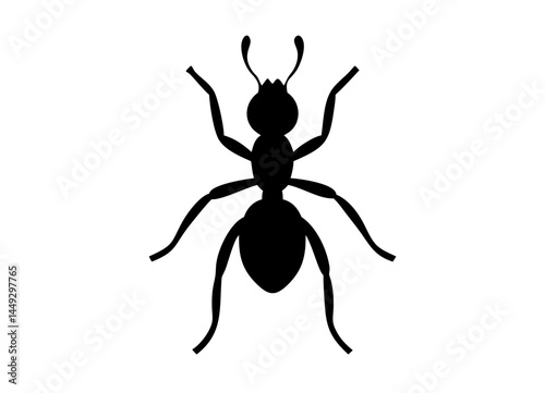 Black Silhouette of an Ant with Six Legs and Antennae - Insect Vector Illustration
