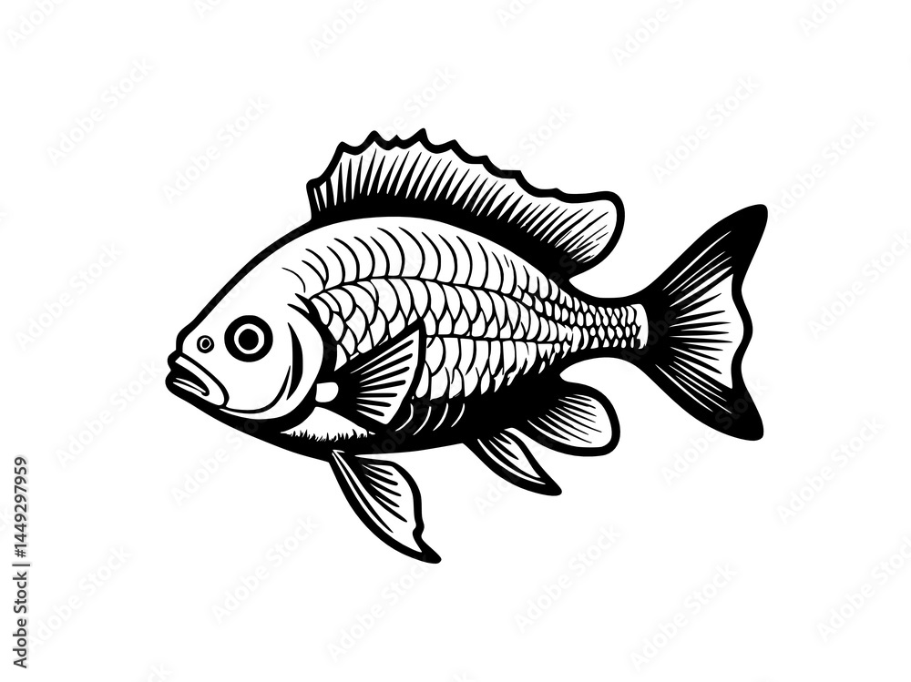 black fish silhouette isolated on white background illustration