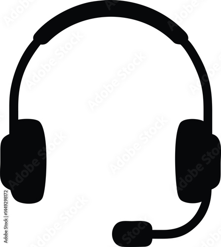 A black headset with microphone is displayed on a white background for customer support