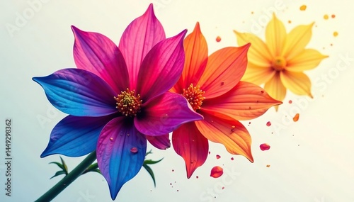 Overlapping petals, intertwined stems, vibrant color explosion , decorative, overlap, element
