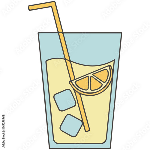 emonade glass with ice and straw isolated vector illustration on white background