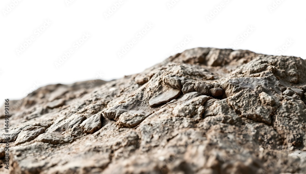 Artistic close-up of rough rock surface capturing unique textures against a white background