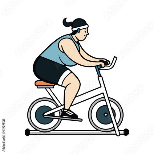 Plus Size Athlete Cycling Silhouette Vector on Stationary Bike