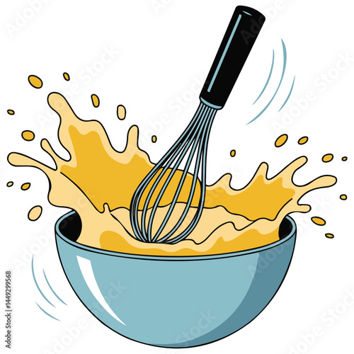 Mixing bowl with whisk kitchen tool isolated vector illustration on white background