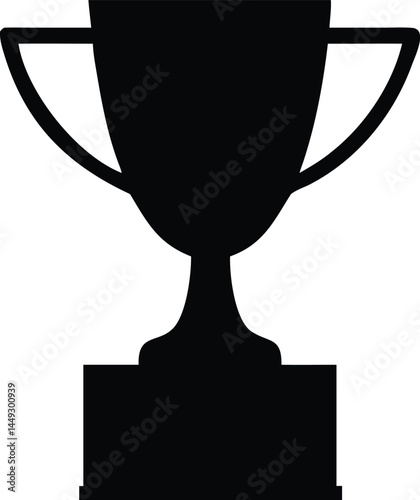 A black silhouette of a trophy cup sits proudly on its solid base