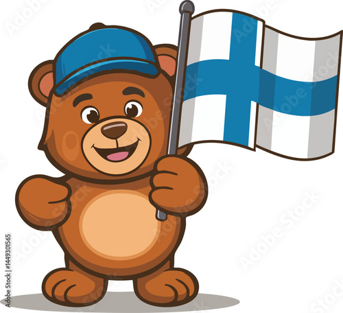 Cartoon Bear with Finnish Flag.