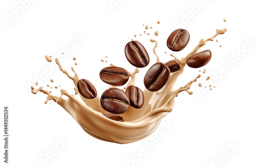 hot liquid coffee splash with Coffee Bean falling, 3d illustration.