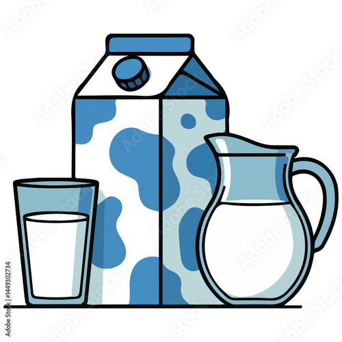 Glass and milk bottle advertisement vector art isolated on white background