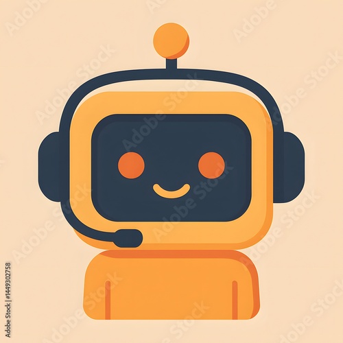 Cute Chatbot Icon with Headset - Friendly AI Assistant Vector in Flat Design for App and UI Interfaces