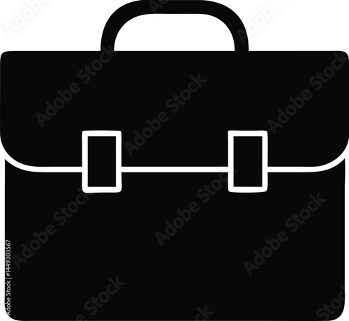 A simple black briefcase with a handle and two clasps is displayed