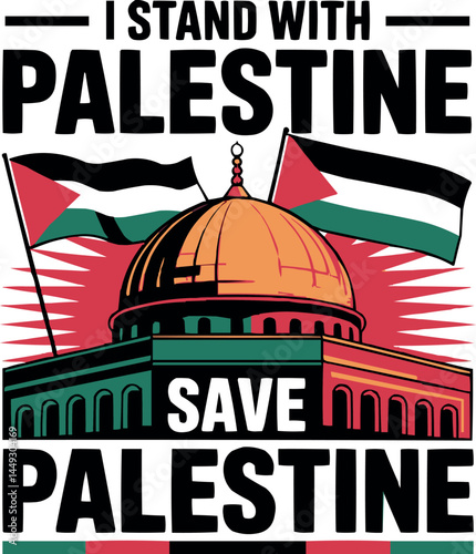I stand with Palestine Typography Save Gaza For Peace and Justice T-shirt SVG, PNG File Free Vector Download