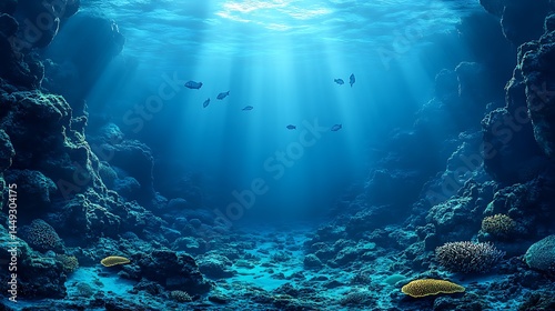 Sunlit ocean floor with fishes swimming