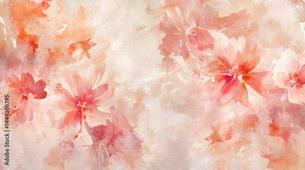Fototapeta premium Abstract floral watercolor background in soft pink and cream colors with delicate flowers. Abstract floral background.