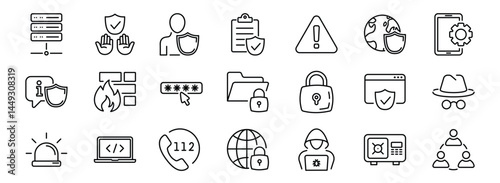 Cybersecurity icons arrayed in an ordered grid