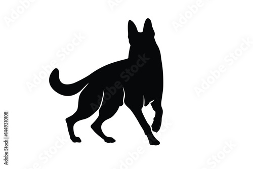 German Shepherd Dog Silhouette. Super detailed pet dog silhouette. For all shepherd lovers. Full length black dog silhouette. Vector illustration.