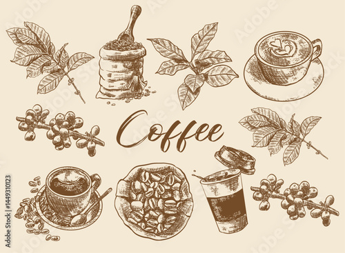 Illustration of an Handdrawn Vintage Coffee