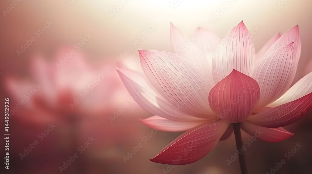 Fototapeta premium Stunning Pink Lotus Flower Blossom in Soft Light