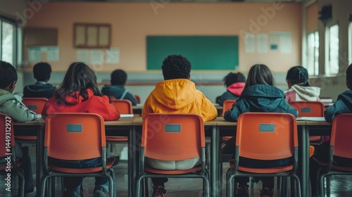 Elementary school students in classroom, attentive