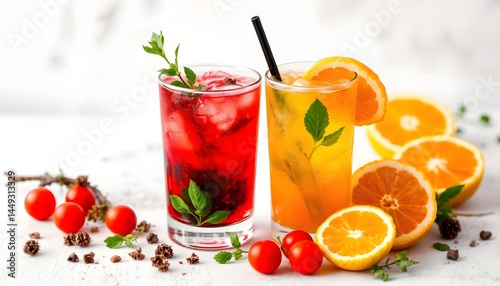 Wallpaper Mural Refreshing and colorful soju cocktail with fresh herbs and fruits served in a glass Torontodigital.ca