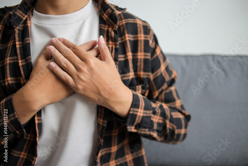 Cropped view of man put folded palms on chest feeling grateful and appreciation, express sincere feelings.