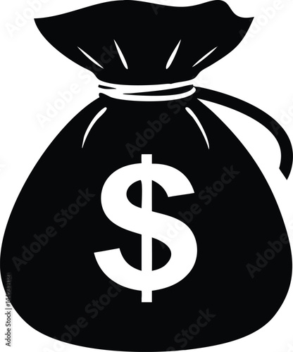 Black bag displaying dollar sign represents wealth and financial savings for the future