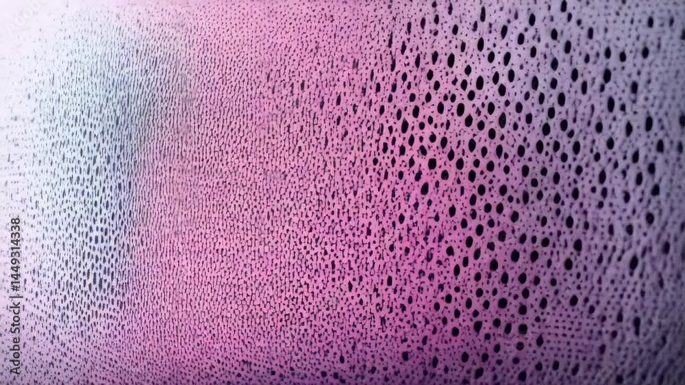 Abstract porous surface with an irregular pattern of many small holes, soft pink color with dark interior texture, creative background