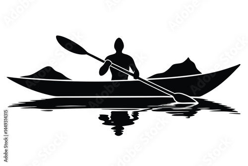 Silhouette of a person kayaking on a river or lake