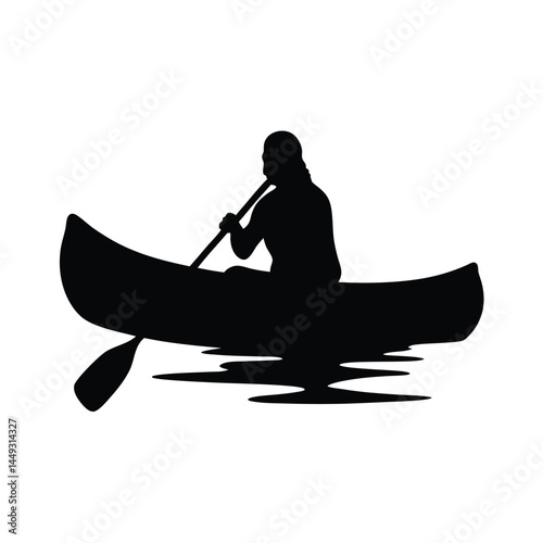 Silhouette of a person kayaking on a river or lake
