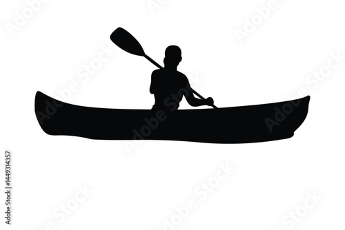 Silhouette of a person kayaking on a river or lake