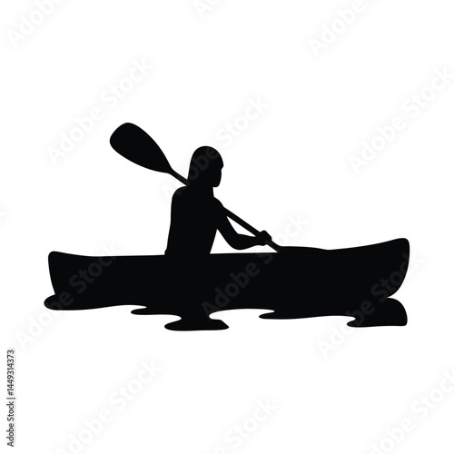 Silhouette of a person kayaking on a river or lake