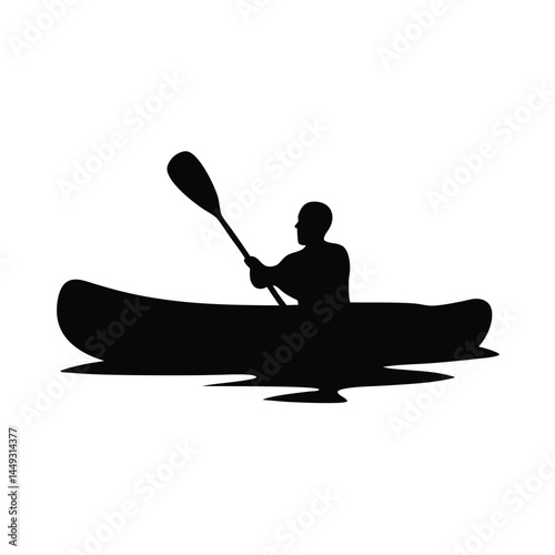 Silhouette of a person kayaking on a river or lake