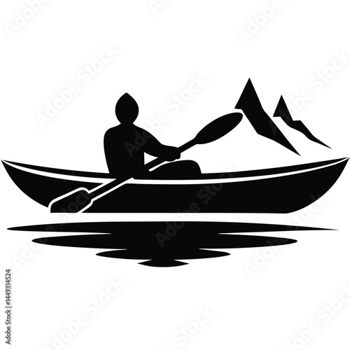 Silhouette of a person kayaking on a river or lake