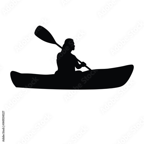 Silhouette of a person kayaking on a river or lake