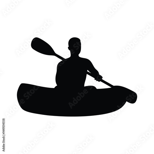 Silhouette of a person kayaking on a river or lake