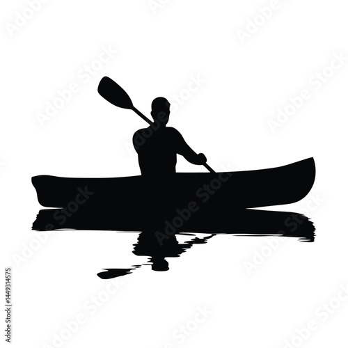 Silhouette of a person kayaking on a river or lake