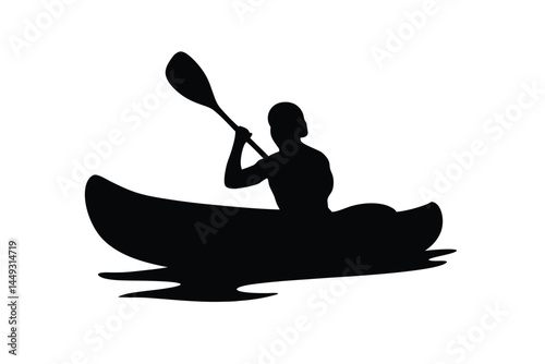 Silhouette of a person kayaking on a river or lake