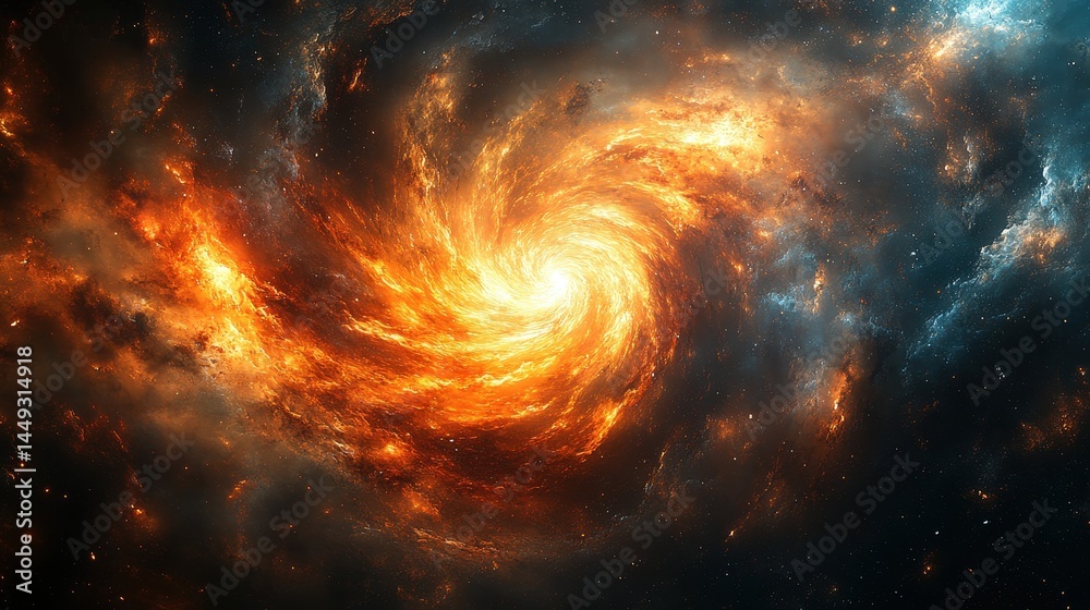 Fototapeta premium A swirling vortex of fiery nebulae in cosmic space.