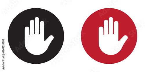 Stop sign set. Stop icon isolated on white background. Vector illustration. Stop hand sign with text. Red stop sign.