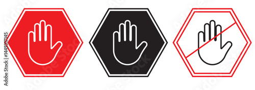 Set of Stop street icon collection. Traffic sign to notify drivers and provide safe and orderly street operation. Vector flat style illustration isolated on white background. Red stop sign.