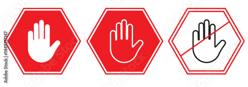 Set of Stop street icon collection. Traffic sign to notify drivers and provide safe and orderly street operation. Vector flat style illustration isolated on white background. Red stop sign.