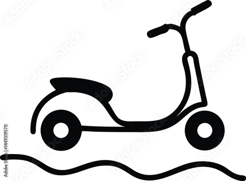 Black icon showcases a motor scooter rolling on a winding road design